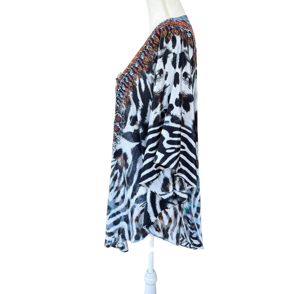 Sakkas Caftan Dress Cover Up Beach Tunic One Size White Animal Print - Picture 3 of 9
